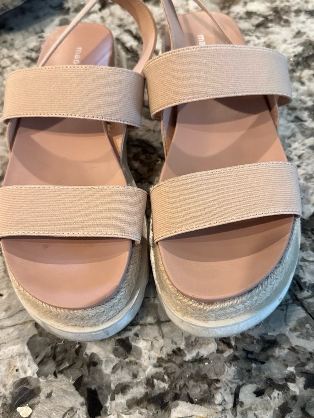 Wedge Sandals - Beige Pink Elastic Strap Platform Madden girl